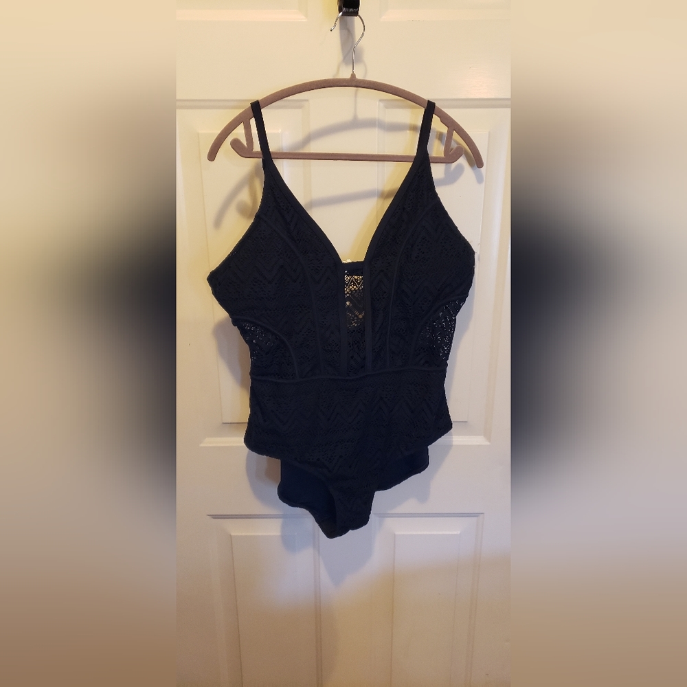 Coral Tropics Black Lace One Piece Plus Size Bathing Suit 3X